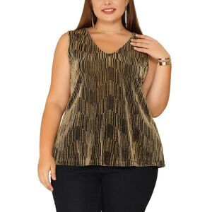 Plus Size Sequin Tops Women Sleeveless Gradient Tank Club Party Vest Gold
